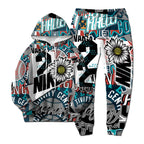 European Style New NK Letter Hip-hop 3D Digital Printing Fashion Casual Sports Youth Men and Women Hoodie Long Pants 2-Piece Set Pi-Mart