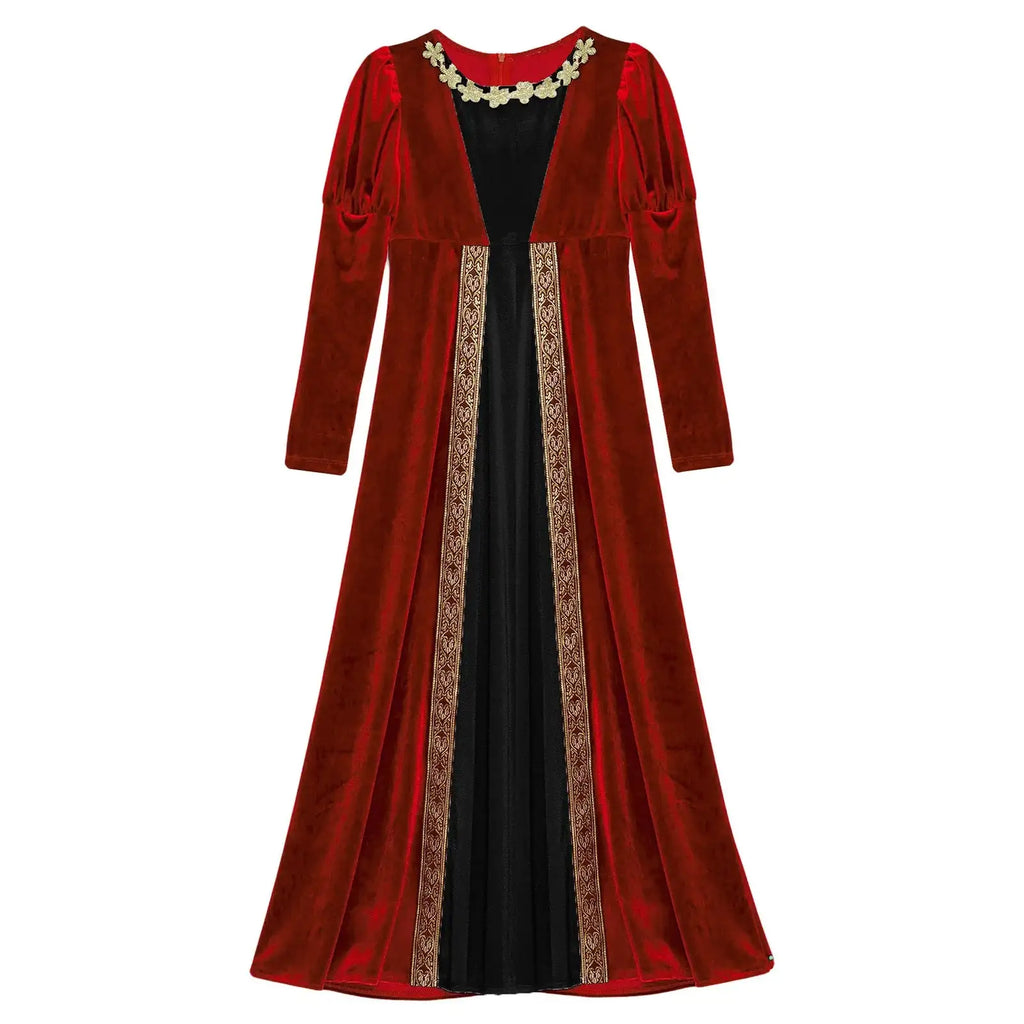 Girls Velvet Medieval Princess Dress Long Sleeve Renaissance Retro Robe Ancient Roman Long Dress for Halloween Carnival Party