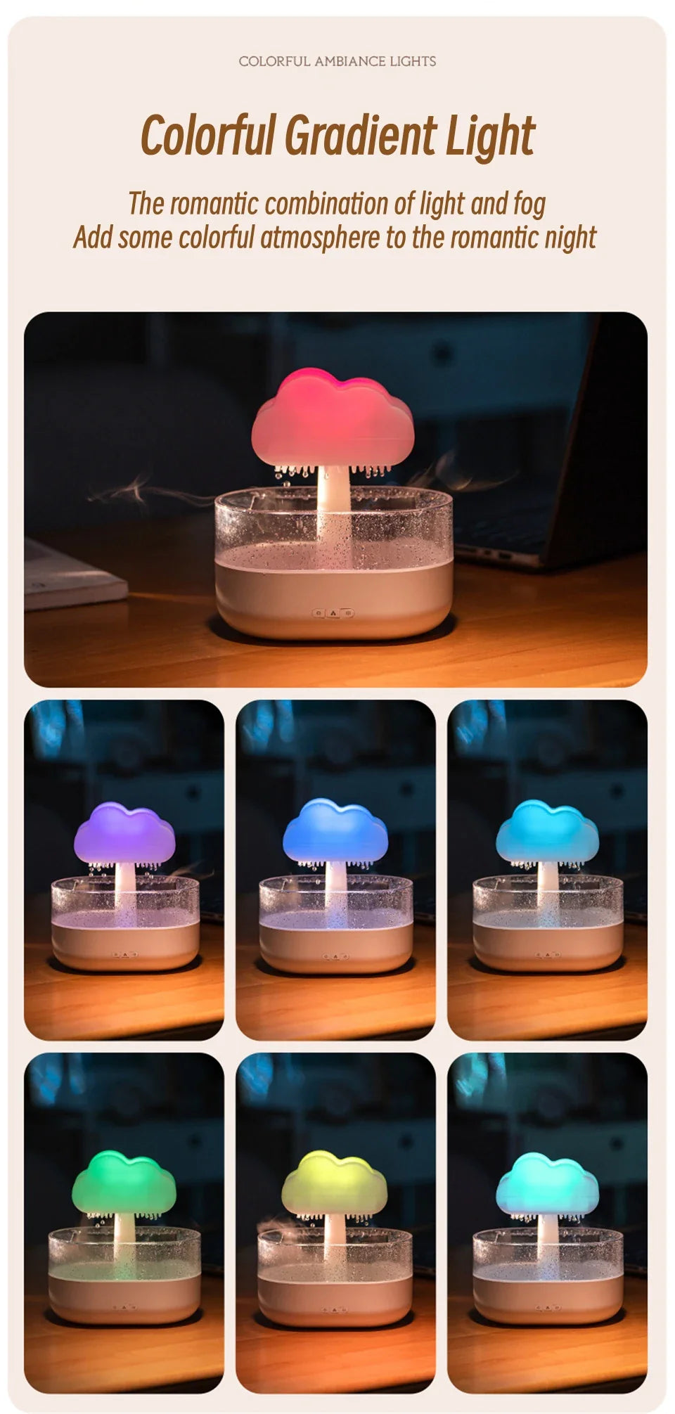 Mi Mushroom Air Humidifier Wireless Fragrance Diffuser Bedroom Essential Oils Diffuser Rain Cloud Night Light Home Appliance Lootquake LLC