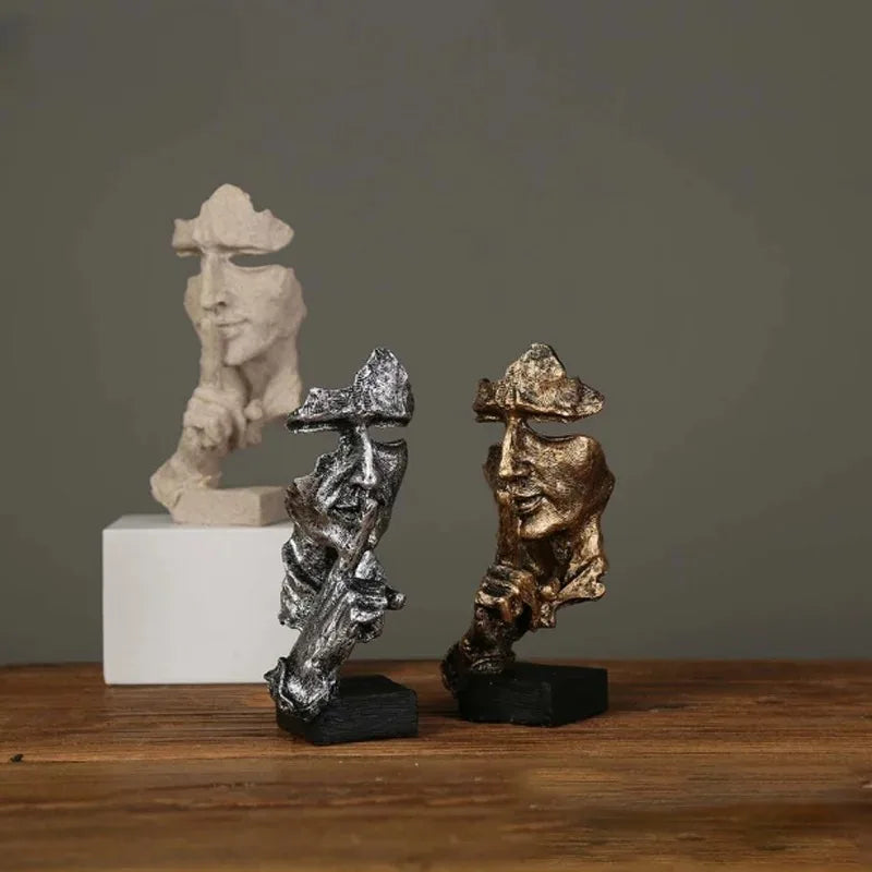 New Creative Abstract Silence Is Gold Abstract Figurine Resin Hand Face Men Statue Sculpture Home Office Living Room Desk Decor Lootquake LLC