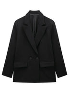 Willshela Women Fashion With Pockets Solid Double Breasted Blazer Vintage Long Sleeves Notched Neck Female Office Lady Outfits