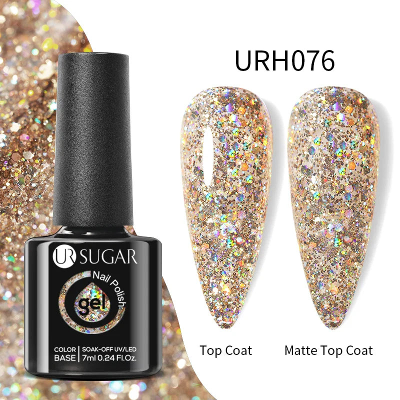 UR SUGAR Blue Color Rubber Base Gel Nail Polish Gold Glitter Base Gel Top Coat Soak Off UV LED Gel Nail Art Varnish Manicure Lootquake LLC