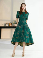 Women Summer Long Dress Elegant Boho Floral Jacquard Flower Dress Irregular Evening Party Dress Lady Ball Gown