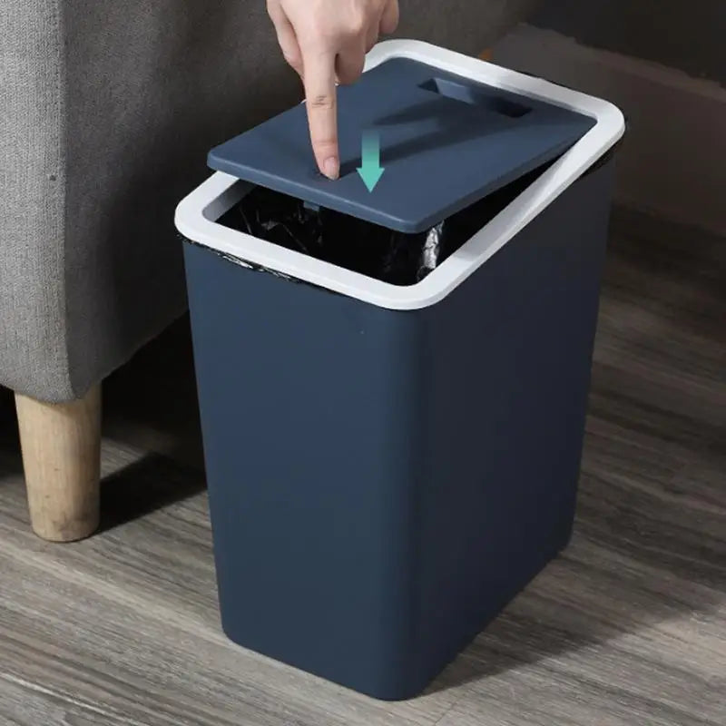 Trash Bin With Lid Rubbish Dustbin Recycling Bin With Press Top Slim Modern 13L For ome Kitchen Bathroom Bedroom Living Room Lootquake LLC