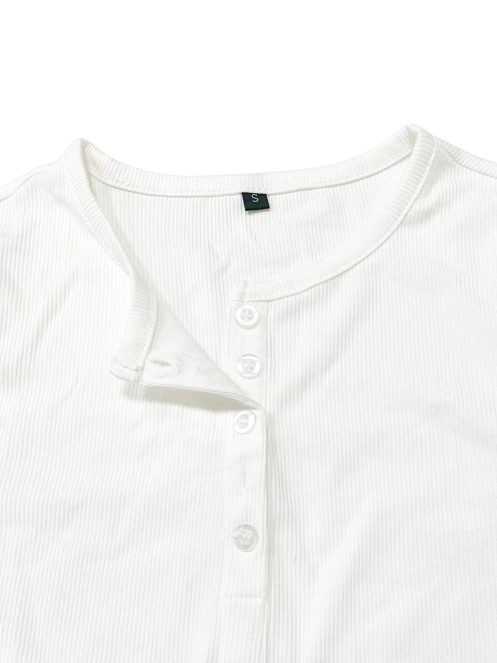 Ribbed Bliss: Women's Button Front Tee THRIXINE