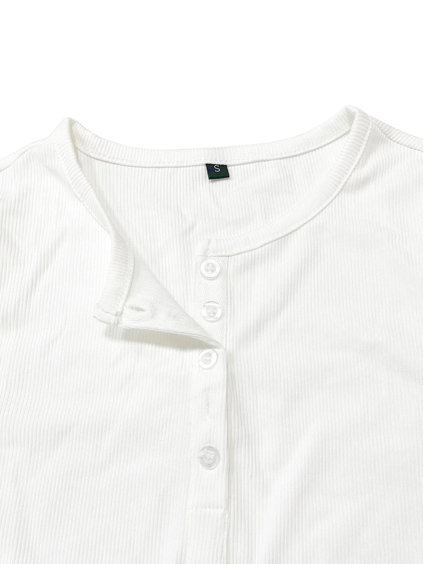 Ribbed Bliss: Women's Button Front Tee THRIXINE
