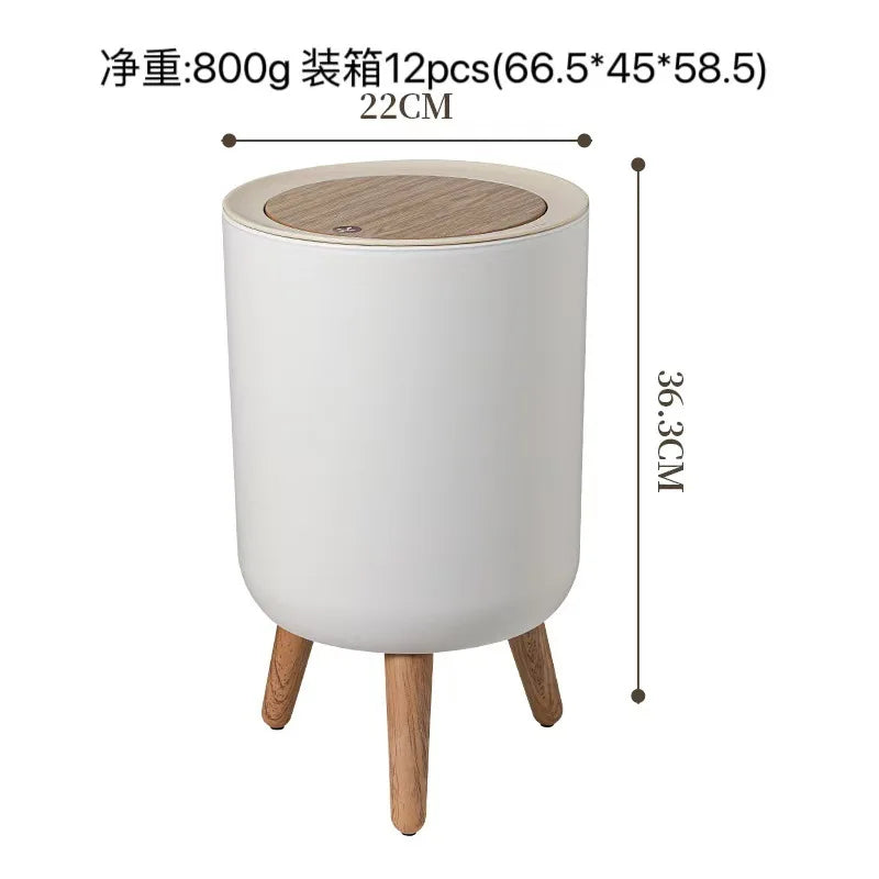 Imitation wood grain high foot garbage bin, press type with lid, household high-end feeling, light luxury garbage bin Lootquake LLC
