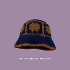 Handmade Knitted Bucket Hat - Cotton Boho Print - All-Season Stretchy Fit