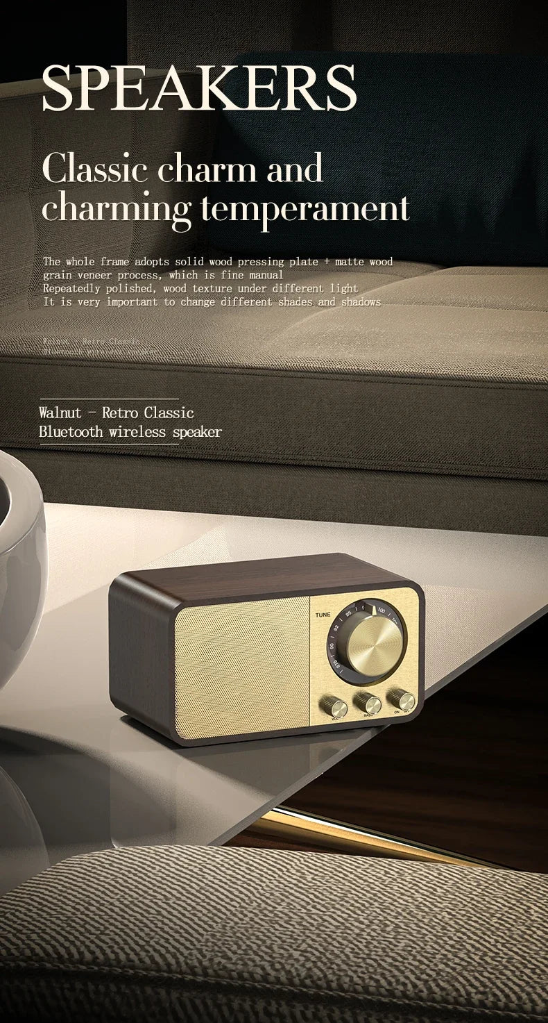 Nostalgic Bluetooth Speaker Bluetooth Sound Retro Classic Speaker Retro Radio Wireless Bluetooth 5.0 Wooden Portable Subwoofer