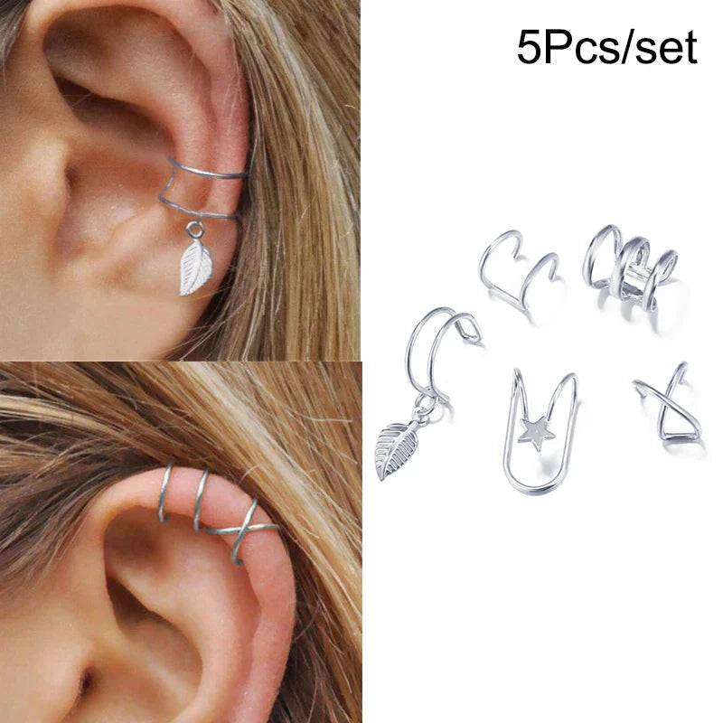 LATS Gold Color Leaves Ear Cuffs, Black Non-Piercing Ear Clip Earrings for Women & Men Lootquake LLC