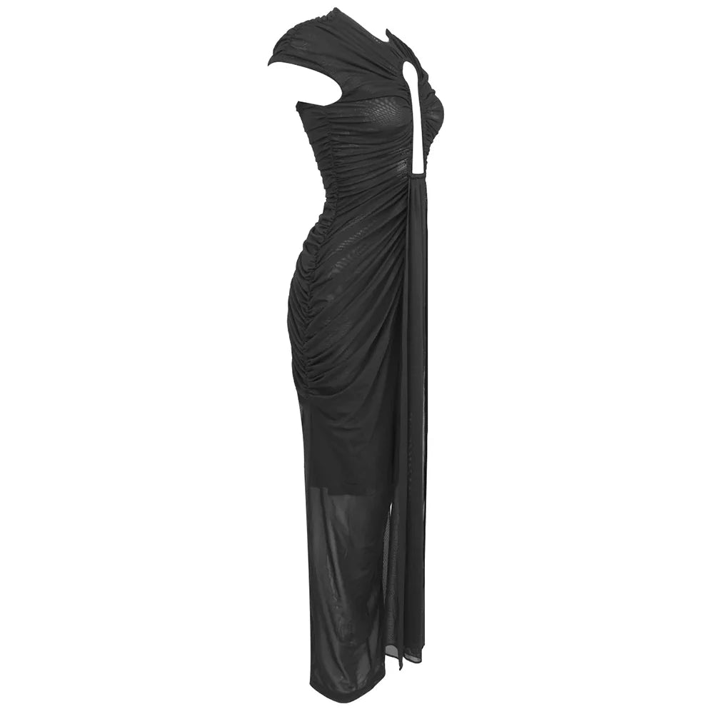 Black Color Women Sexy Sleeveless O-Neck Bodycon Long Dress Keyholes Celebrate Fashion Celebrity Evening Party Red Carpet Dress Lootquake LLC