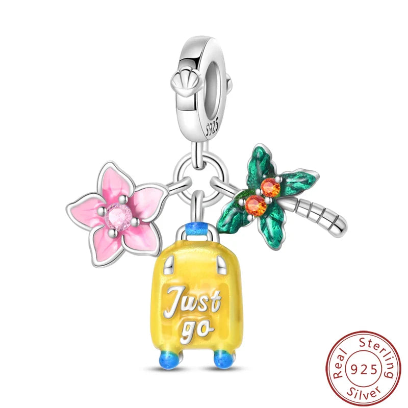 S925 Sterling Silver Princess Golf Hamster Camera Travel Three Piece Set Charms Beads 3mm DIY Fine Jewelry Making Lootquake LLC