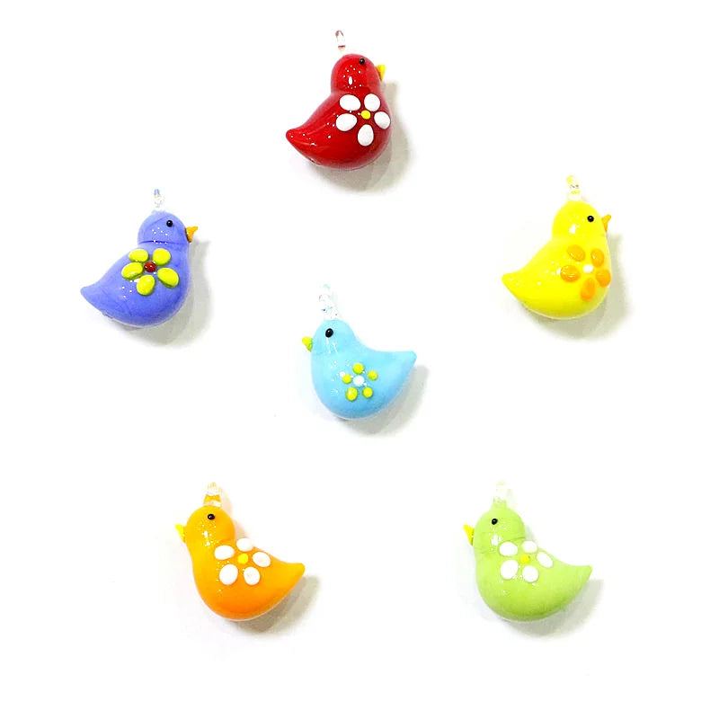 2pcs Cute Tiny Bird Charm Glass Pendant Kawaii Style Bird Mini Figurine Easter Ornament for Diy Women Jewelry Making Accessories Lootquake LLC