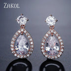 ZAKOL Classic Water Drop Cubic Zircon Bridal Dangle Earrings for Women Girl Trendy CZ Crystal Wedding Engagement Jewelry