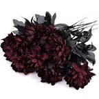 Halloween Decoration Burgundry Dahlia Black Artificial Flower Branch Arrangement Materials Fake Flower Table Home Party Decor Lootquake LLC