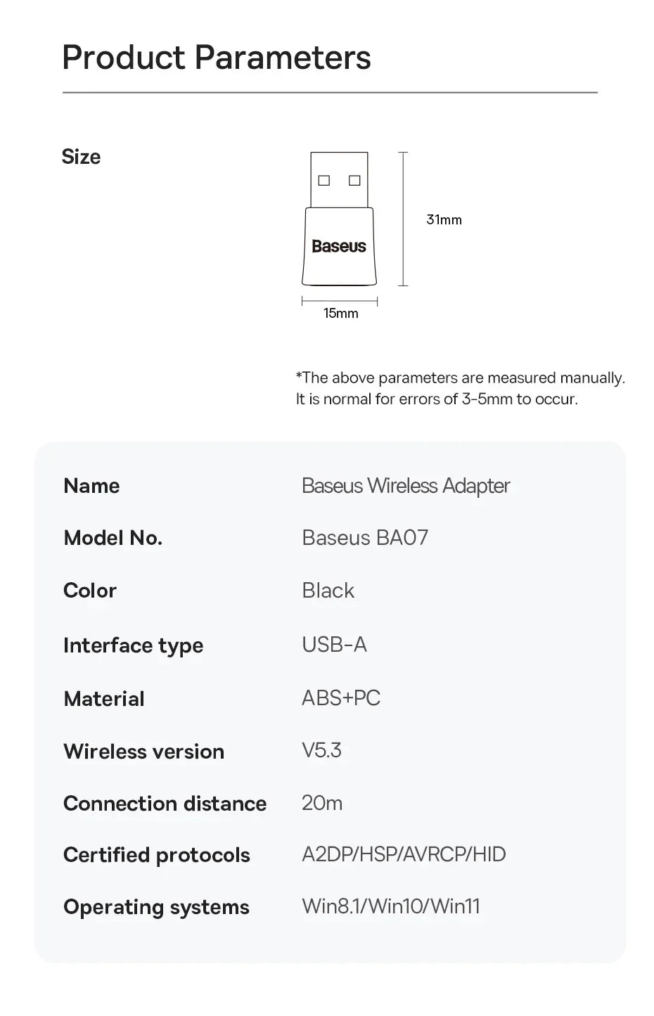 Baseus USB Bluetooth Adapter Bluetooth 5.3 Dongle Adaptador for PC Laptop Wireless Speaker Audio Receiver USB Transmitter Lootquake LLC