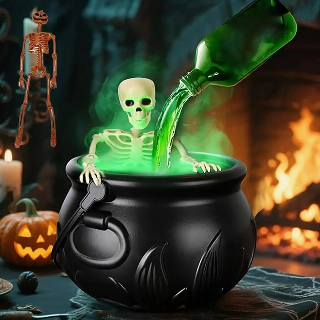 Halloween Decorations Indoor Cauldron Halloween Decor With Floating Potion Bottles And Diffuser Black Plastic Witches Bowl Lootquake LLC