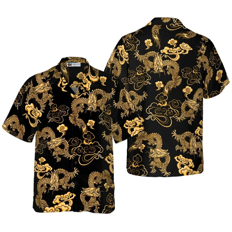 All Over Print Flame Dragon Pattern Hawaiian Shirts For Men Summer Short Sleeve Button Up Beach Shirts Blouse Mens Streetwear Lootquake LLC