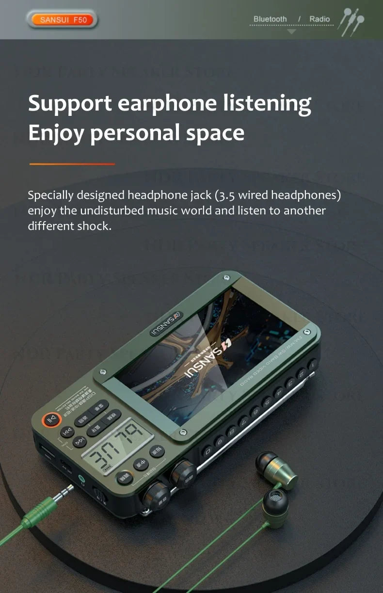 SANSUI Wireless Bluetooth Speakers Home Full-band Radio LED HD Video Player Portable MP4 Walkman Built-in Rechargeable Battery Lootquake LLC
