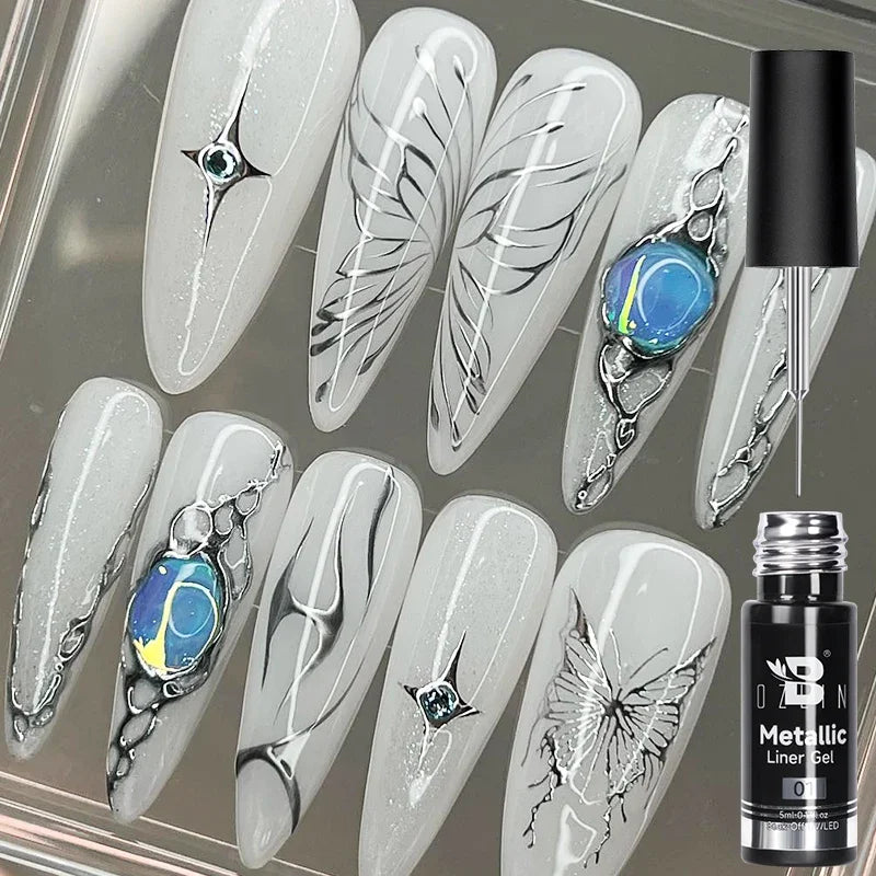 5ML Gold Silver Metallic Liner Paint Gel Polish Chrome Mirror Metal Effect Super Bright French UV LED Semi Permanent Nail Gel Lootquake LLC
