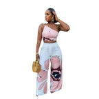 2 Piece Women Sets 2024 New Arrival Summer Autumn Matching Printing Two Pieces Sets Sleeveless Top And Pants Suits Outfits