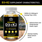 Vitamin D3 K2 Capsules Daily Supplement Natural Coconut Oil  Healthy Immune System Heart and Bones Vegetarian Supplements Lootquake LLC