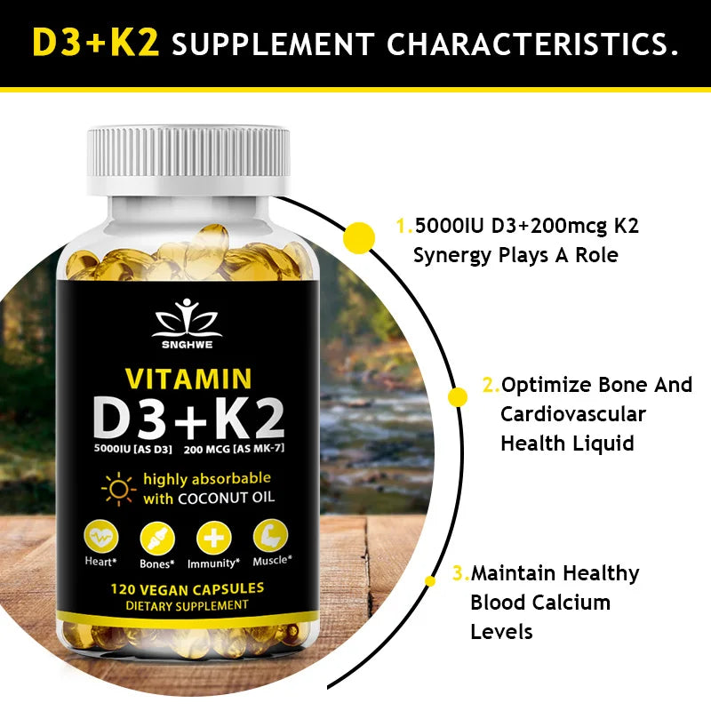 Vitamin D3 K2 Capsules Daily Supplement Natural Coconut Oil  Healthy Immune System Heart and Bones Vegetarian Supplements Lootquake LLC