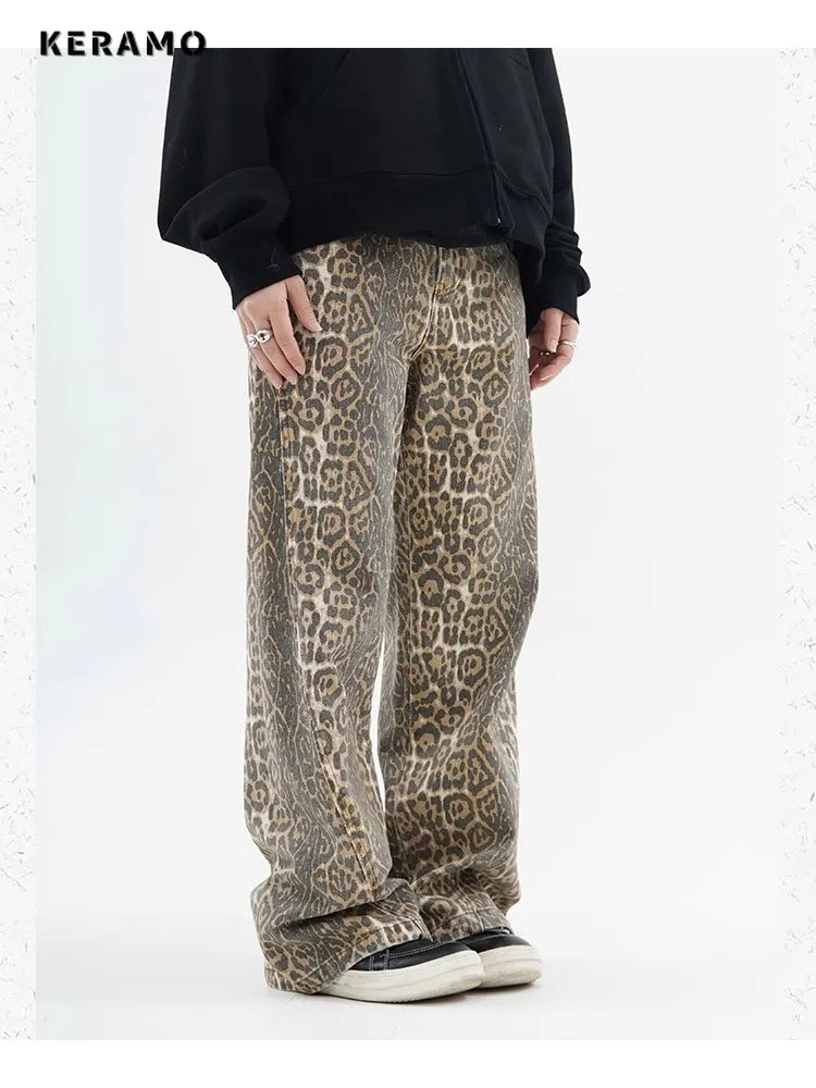 Vintage Leopard Print Jeans Women Spring Oversize Casual Hip Pop Wide Leg Trouser Trend High Waist Panther Denim Pants Ladies Lootquake LLC