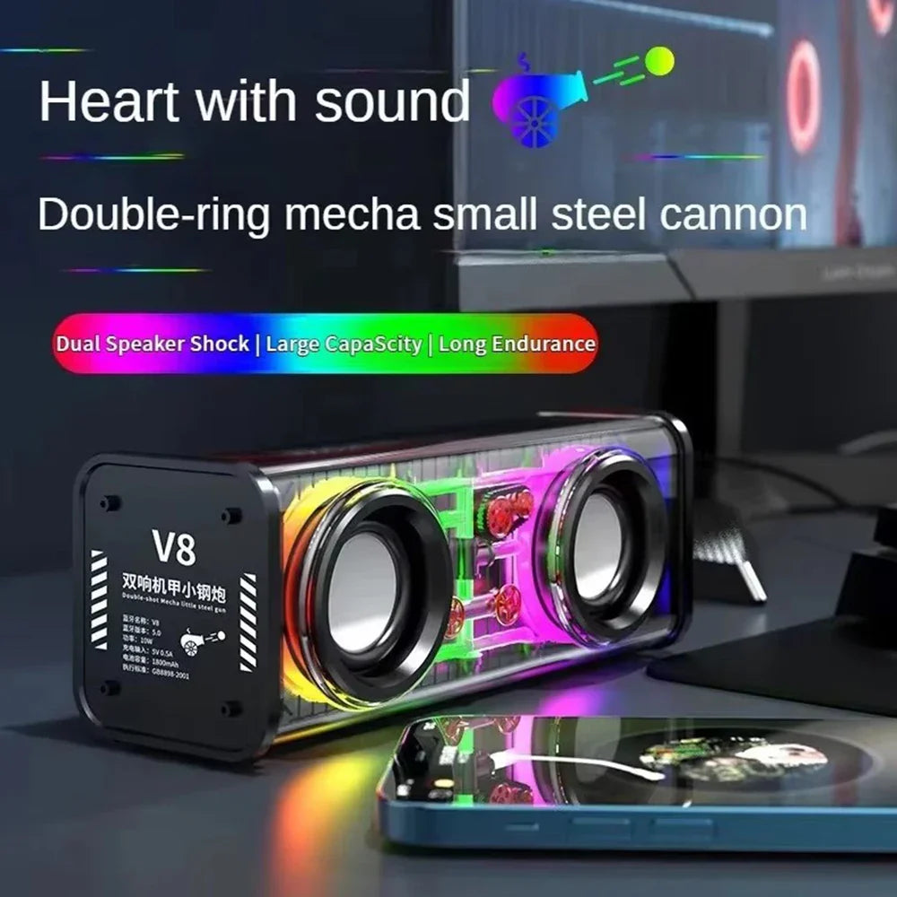 Bluetooth 5.0 Dual Speakers Wireless RGB1800mAh Transparent Mecha Speakers  Light Effect Loudspeaker Bass Subwoofer Mini Speaker Lootquake LLC