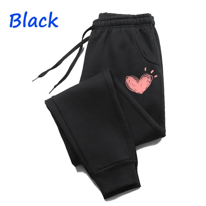 Women Cute Heart Printed Sweatpants THRIXINE