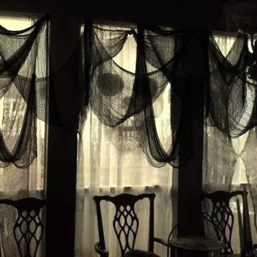 Halloween Black Gauze Horror Decor Tablecloth Table Flag Black Mesh Bar Ghost House Chamber Terror Decor Outdoor Hanging Gauze