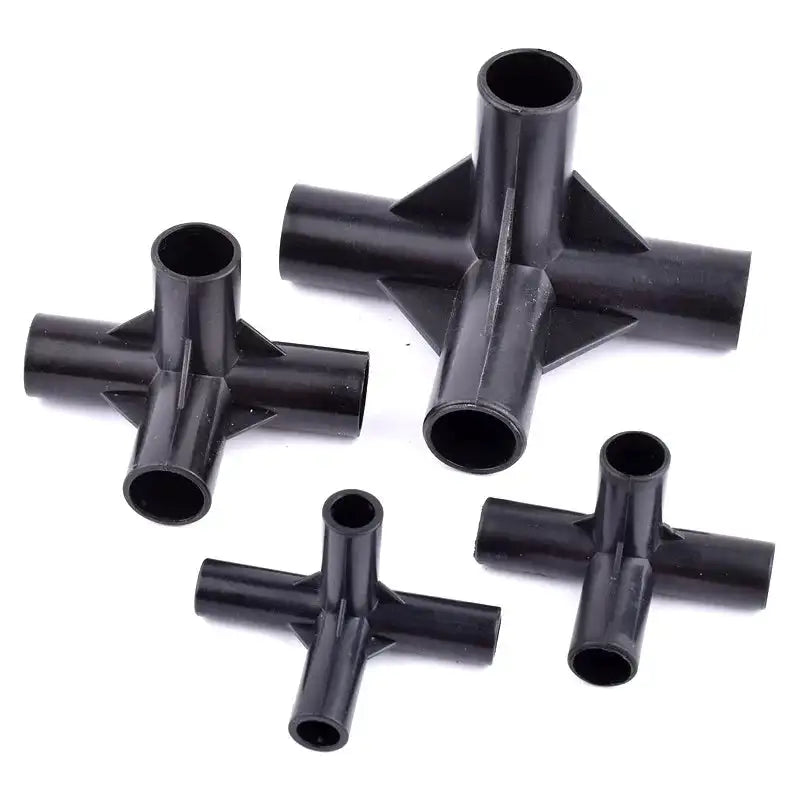 8/12/16/19mm Black PVC Pipe Fittings 4-way Connector Tent Wardrobe Fixed Fittings Plants Support Joint, DIY Shelf Tube Fittings