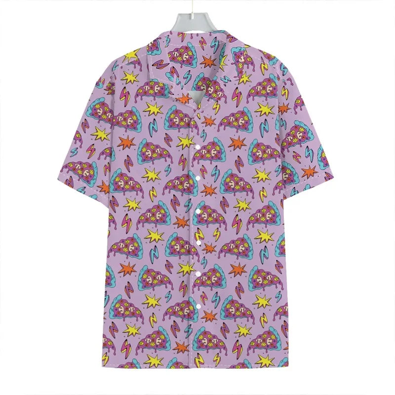 3D Print Pepperoni Pizza Graphic Aloha Shirts For Men Short Sleeve Oversized Beach Hawaii Shirts Mens Button Up Tee Shirt Tops Lootquake LLC