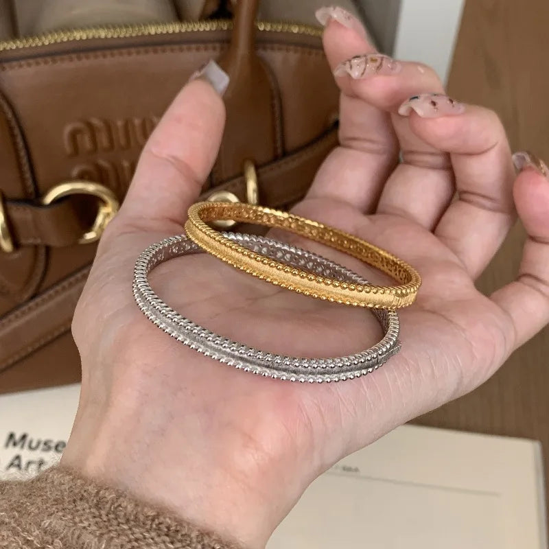 Classic silver 925 Light Luxury Round Bead Lace Brushed bracelet for women New in Simplicity Fashion bangles banquet Jewelry Lootquake LLC