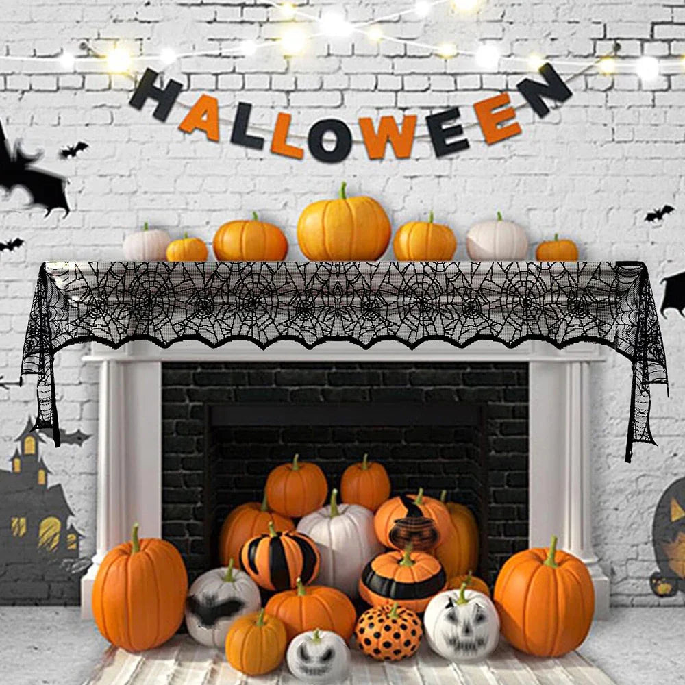 Halloween Decorations Set Spider Web Table Runner Fireplace Scarf Cover Tablecloth 3D Bats Wall Stickers Halloween Party Decor Lootquake LLC