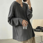 Men's Retro Loose Lazy Stylish Long Sleeve T-Shirt Casual O Neck Solid Exposed Clavicle Tops Breathable Basic Shirt 2025 New Lootquake LLC