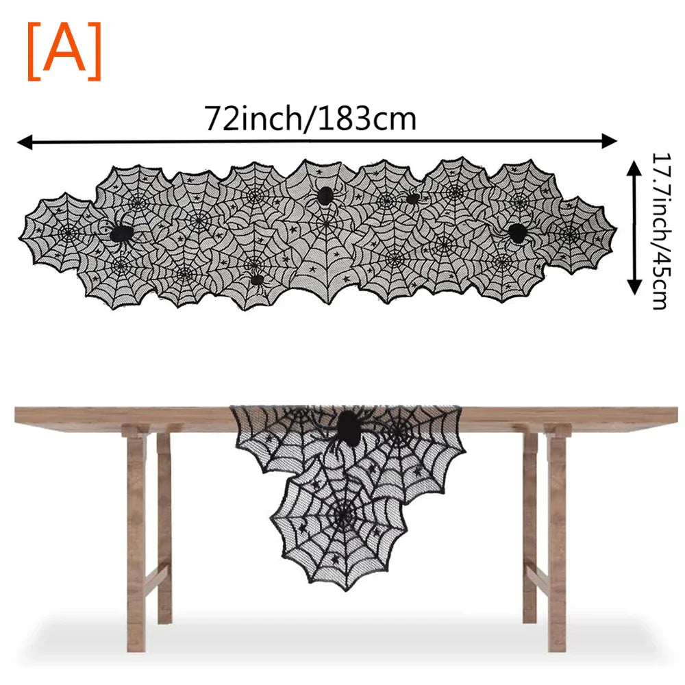 Halloween Decorations Set Spider Web Table Runner Fireplace Scarf Cover Tablecloth 3D Bats Wall Stickers Halloween Party Decor Lootquake LLC