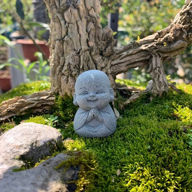 Buddha Stone Statue Little Buddhist Monks Tibetan Buddhism Figurines Zen Garden Ornament Meditation Home Aquarium Decoration Lootquake LLC