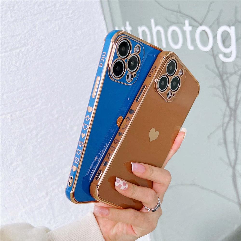 Luxurious Heart Soft Anti-Scratch Full Lens Protection Silicone Girls Shockproof Phone Case for iPhone Phone Case For iPhone 14 13 12 Pro 12Mini Soft Women Elegant Love Heart Shockproof Bumper Phone Case Stevvex