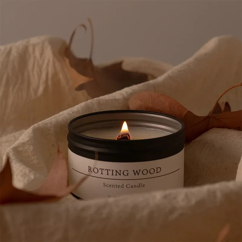 Black Tin Can Scented Aromatic Candles Wooden Wick Candle Jars with Lid Classic Home Decorative Candles Dried Flower Lootquake LLC