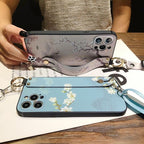 Ultra Luxury Case Cute Flower Design with Ring Kickstand Soft Crossbody Phone Cover for iPhone 13 14 Pro Max Case Fashion Crossbody Shoulder Strap Flower Leaf Phone Holder Cover for iPhone 12 11 X XR XS 7 8 Plus Stevvex