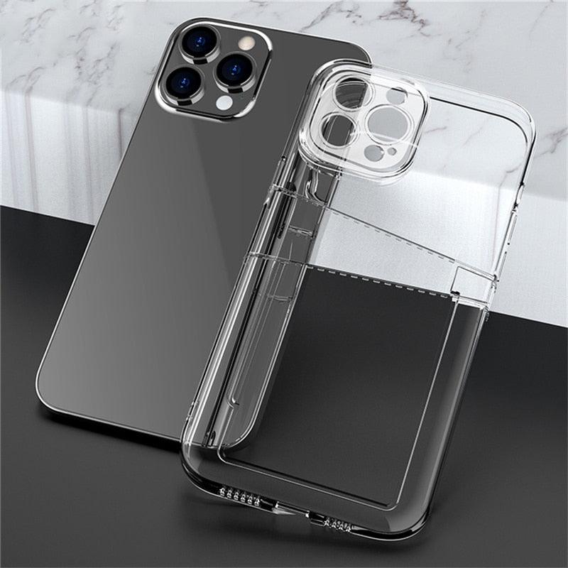 Transparent Shockproof Dual Card Slot Holder Phone Case For iPhone 13 12 11 Pro Max XR X XS Max 7 8 Plus 14Pro Wallet Transparent Soft Cover Card Storage Bumper Case For iPhone Stevvex