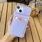 Lightweight Slide Camera Protection Card Holder Wallet Phone Case For iPhone 13 14 Pro Max 12 11 Soft Silicone Cover Soft Skin Silicone Cover Yellow Card Holder Sliding Camera Protection Cover For iPhone Stevvex