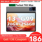 Teclast T65 Max 13 Inch Tablet Android 14 Mediatek Helio G99 (8Gb+12Gb Expansion) 20Gb Ram 256Gb Rom 10000Mah Battery Dual Sim 4g Lte 1920X1200 Gps Widevine L1 for Netflix Lootquake LLC