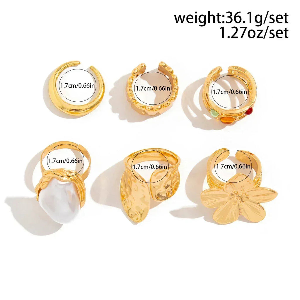 Ingemark Irregular Metal Flower Open Ring - Baroque Imitation Pearl Jewelry Femstylo