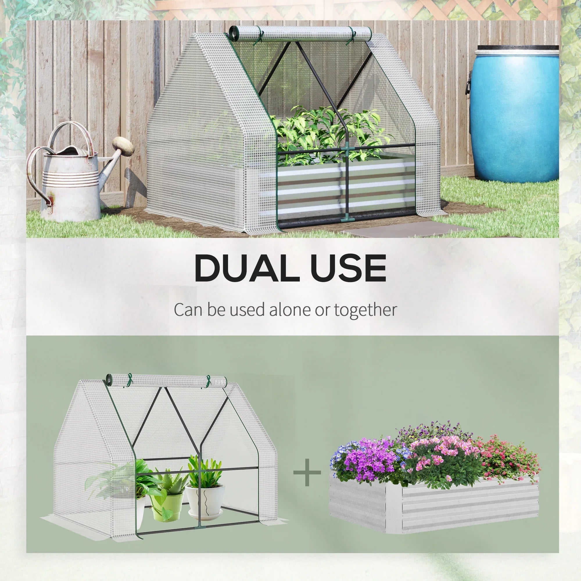 Steel Raised Garden Bed Planter Box Kit with Greenhouse, for Dual Use, Green Lootquake LLC