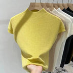 Half High Collar T-shirts Flying Sleeve Design Slim Knitted Sleeveless Top Women Simple Comfortable White T-shirts Summer 2025