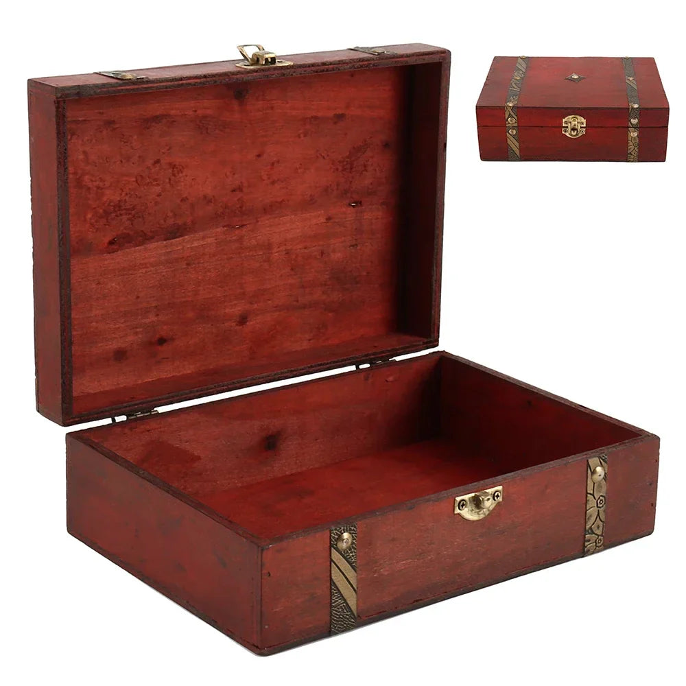 Wood Box 23 x 16 x 7.5cm Natural Wooden Storage Case Home Storage Retro Wooden Keepsake Box for Art Hobbies Gift Jewelry Rings Lootquake LLC