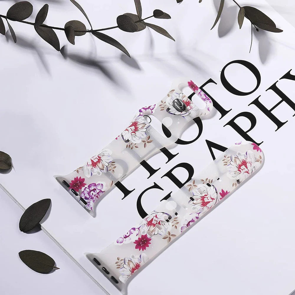 Apple Watch Silicone Strap - Floral Design - Soft and Comfortable