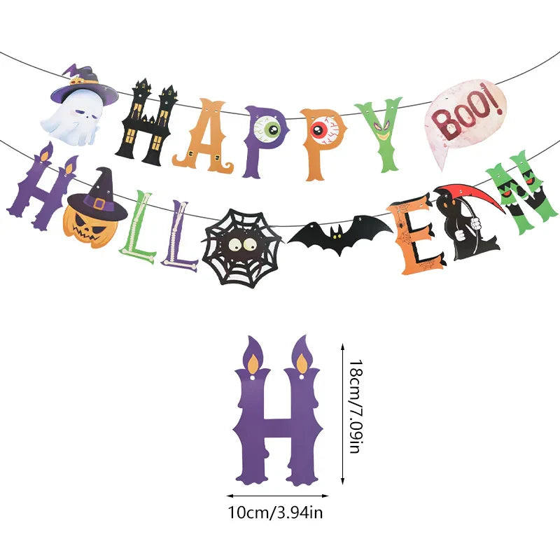 Halloween Party Paper Garland Bat Pumpkin Banner 2025 Happy Halloween Party Decoration for Home Trick or Treat Hanging Pendants Lootquake LLC